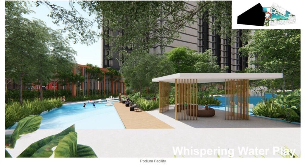 Whispering Water Play zone in the podium facility of EXSIM’s Causewayz Square @ JBCC, designed for interactive family fun.
