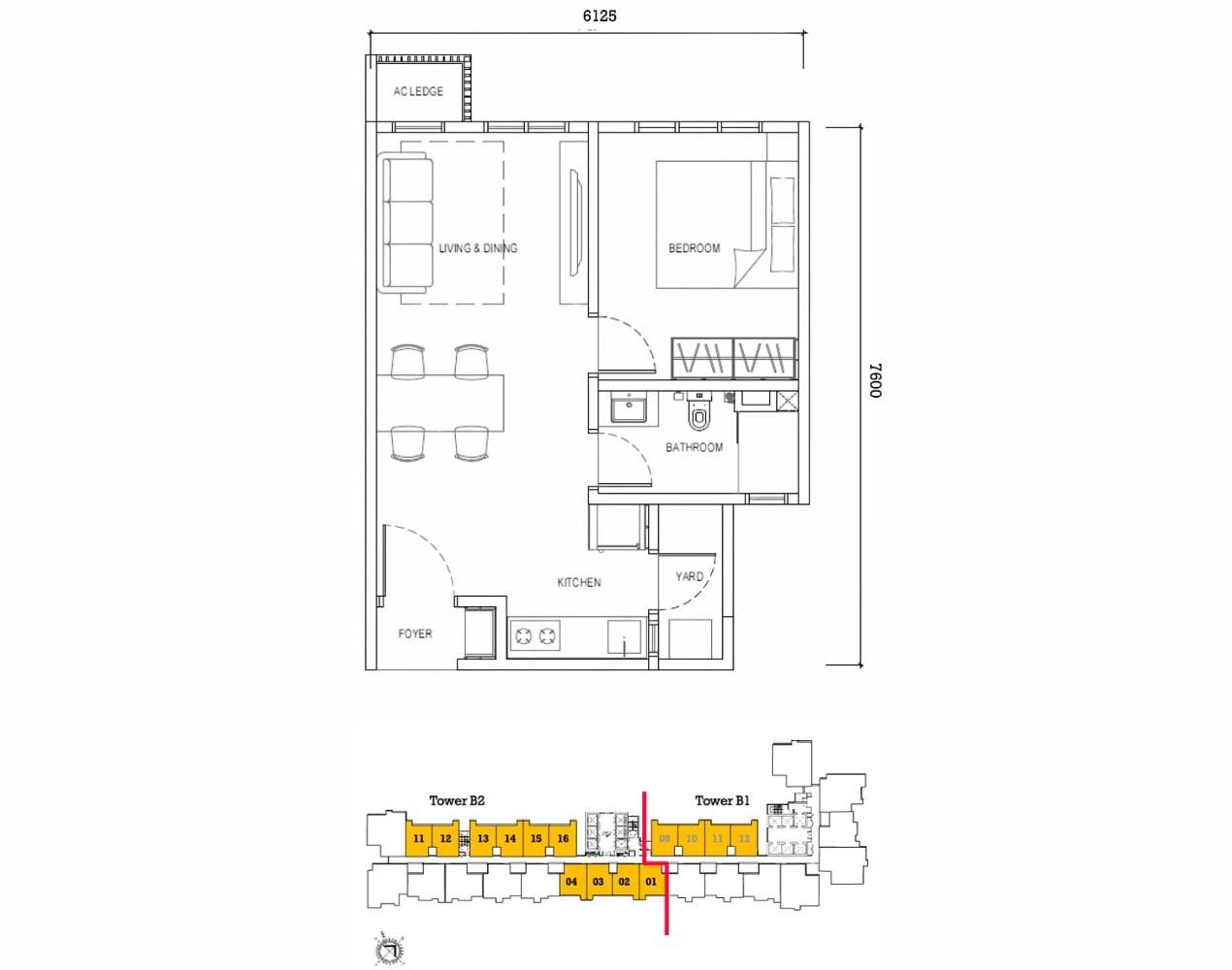 Type C 474 sq ft 1 rooms 1 bath unit layout plan at Causewayz Square @ JBCC by EXSIM, ideal for urban singles or young professionals.