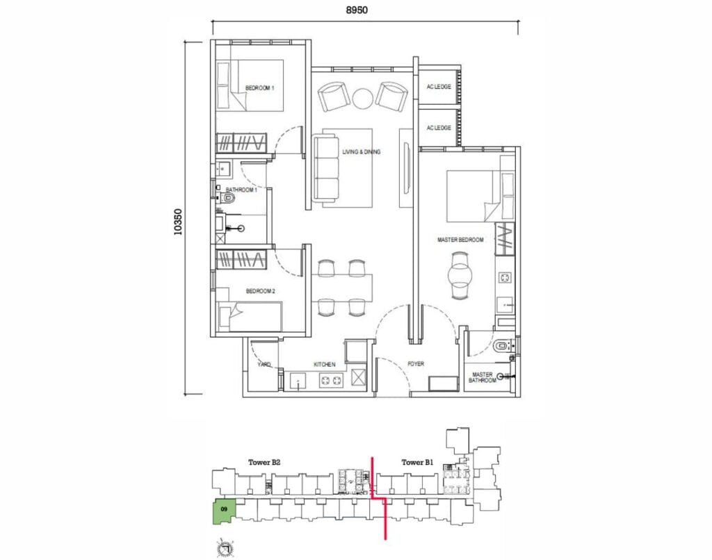 Causewayz Square @ JBCC Type F2 unit by EXSIM features a dual key concept and without balcony concept, allowing homeowners to live and rent out separately within 850 sq ft.